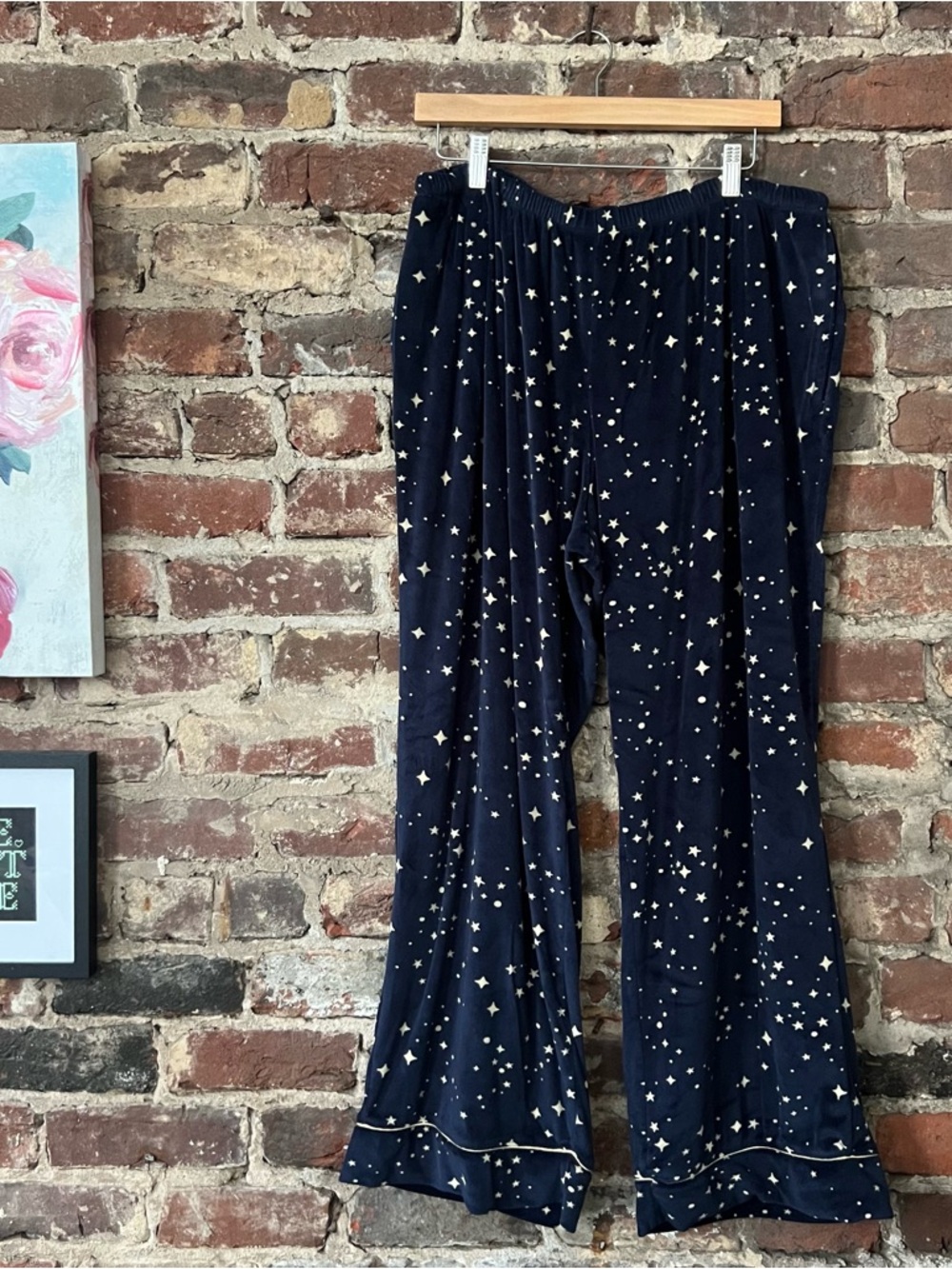 Women's Navy Star-Print Pajama Set with Gold Piping - Picture 3 of 5